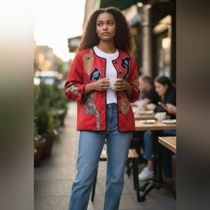 Indigo Moon Paisley Floral Embroidered Bohemian Jacket Women’s Size XL